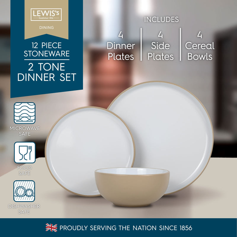 Lewis's 12 Piece 2 Tone Mushroom Dinner Set