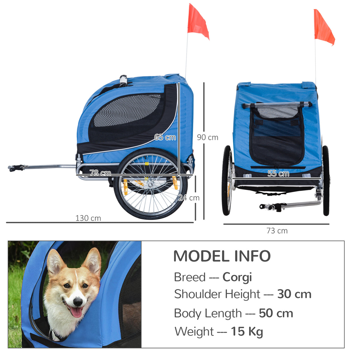 PawHut Dog Bike Trailer Pet Cart Bike Carrier Travel with Hitch Couple