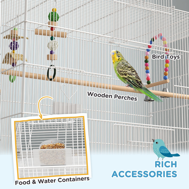 PawHut Bird Cage with Stand, Wheels, Toys, for Budgies, Finches, White