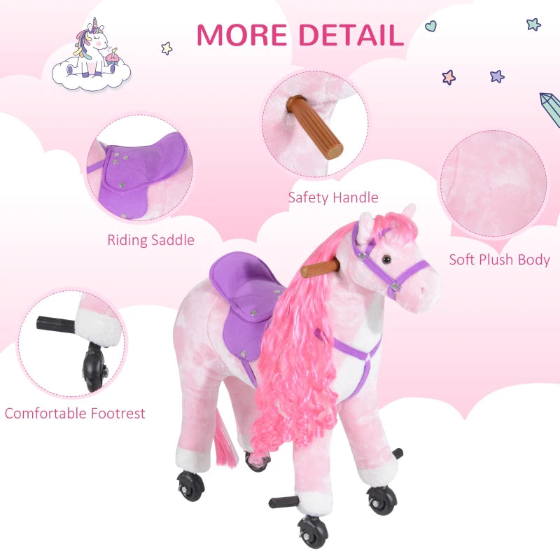 HOMCOM Children's  Walking Horse W/Sound-Pink