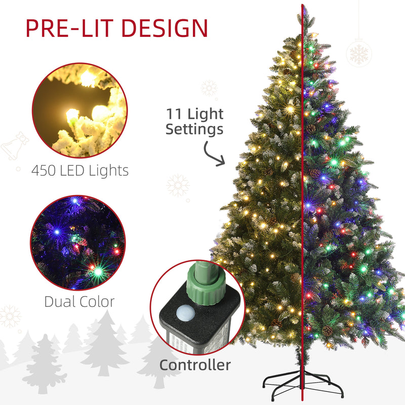 HOMCOM 7 Ft Artificial LED Christmas Tree with Metal Base, Hinged Branches