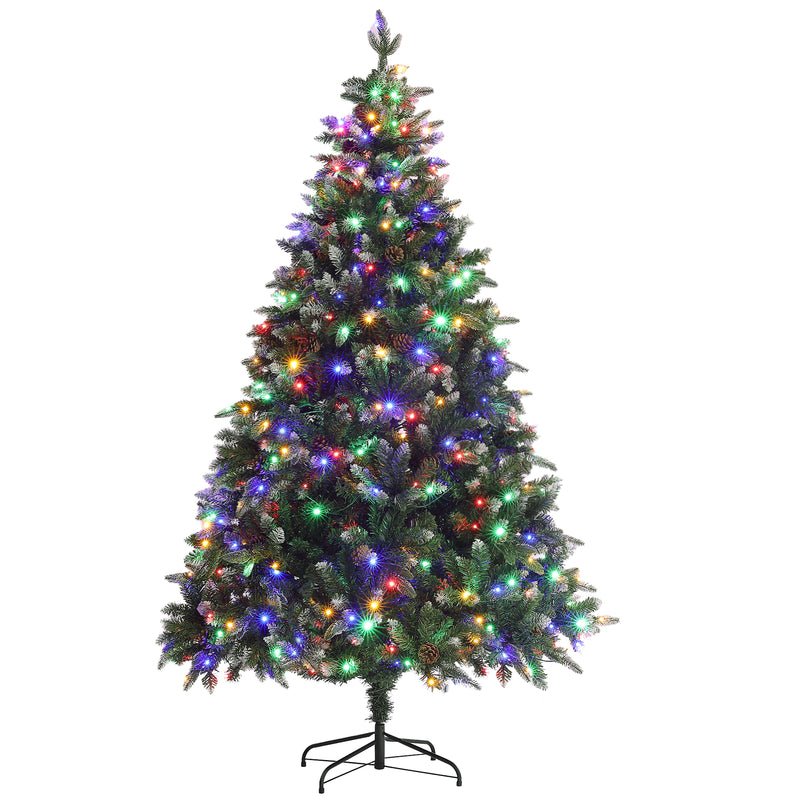 HOMCOM 7 Ft Artificial LED Christmas Tree with Metal Base, Hinged Branches