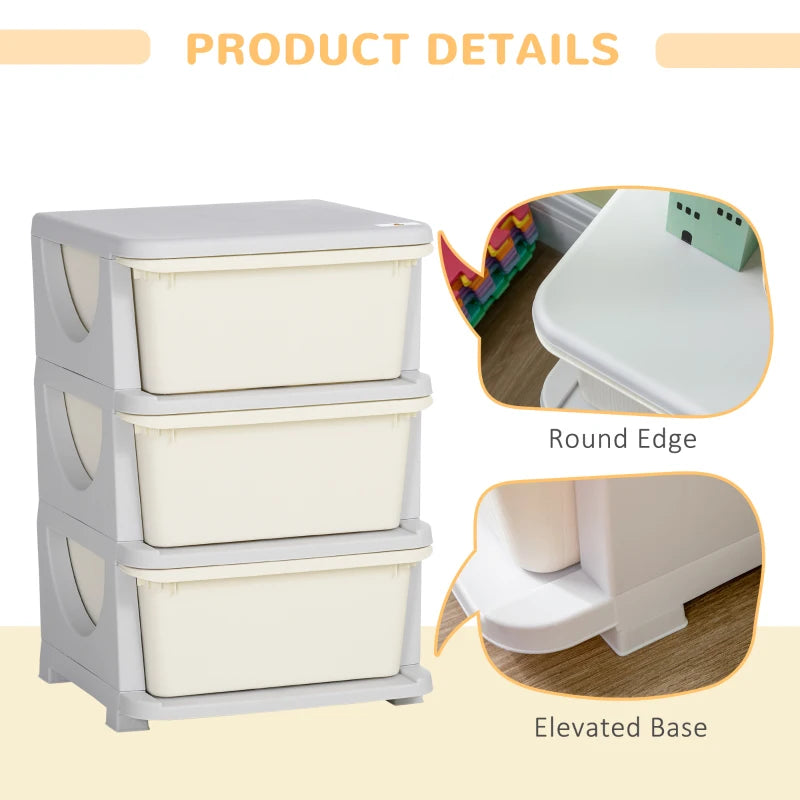 ZONEKIZ Kids Storage Units with Drawers 3 Tier Chest - White