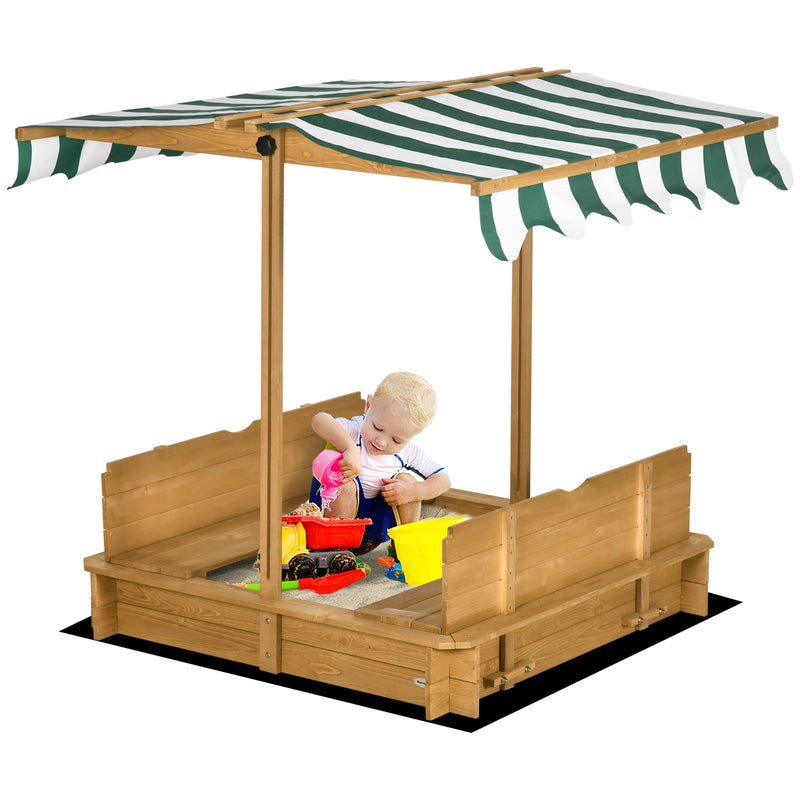 Outsunny Kids Square Wooden Sandpit Children Cabana Sandbox Outdoor Playset