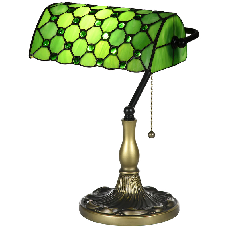 HOMCOM Stained Green Glass Table Lamp, for Bedroom Bedside, Bulb not Included