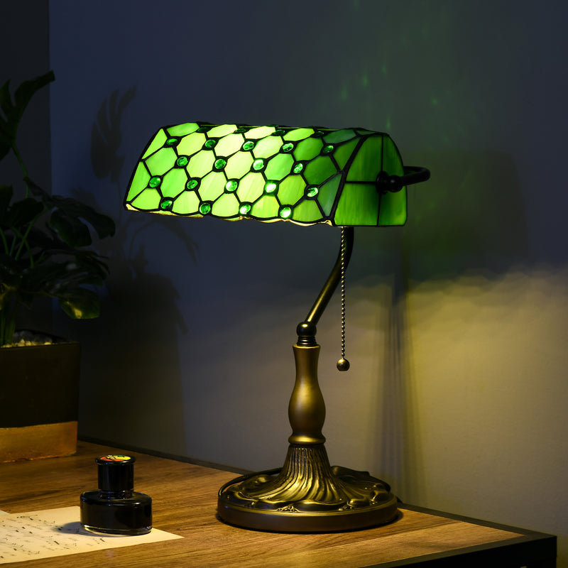 HOMCOM Stained Green Glass Table Lamp, for Bedroom Bedside, Bulb not Included