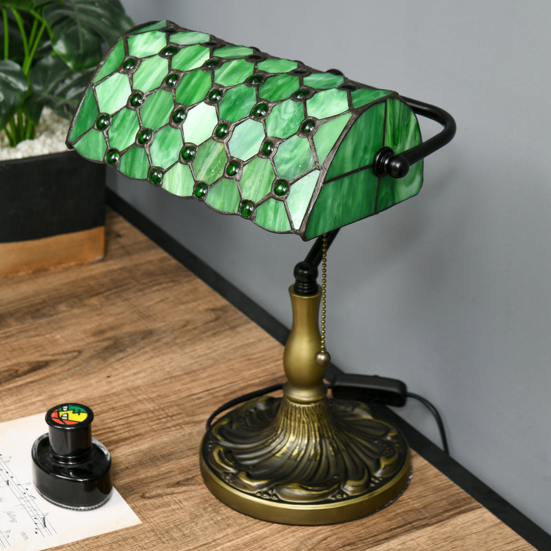 HOMCOM Stained Green Glass Table Lamp, for Bedroom Bedside, Bulb not Included