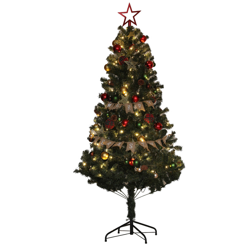 HOMCOM 6ft Artificial Christmas Tree with LED Lights and Red Decorations