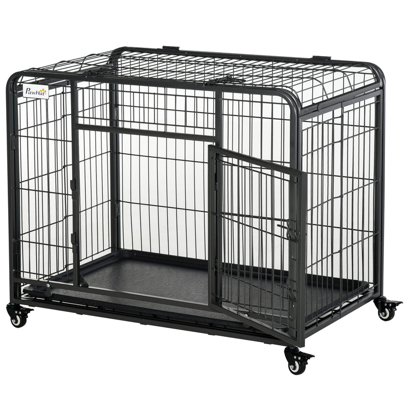 PawHut 69.5x94cm Metal Dog Cage Kennel w/ Locking Door & Wheels Medium Pets