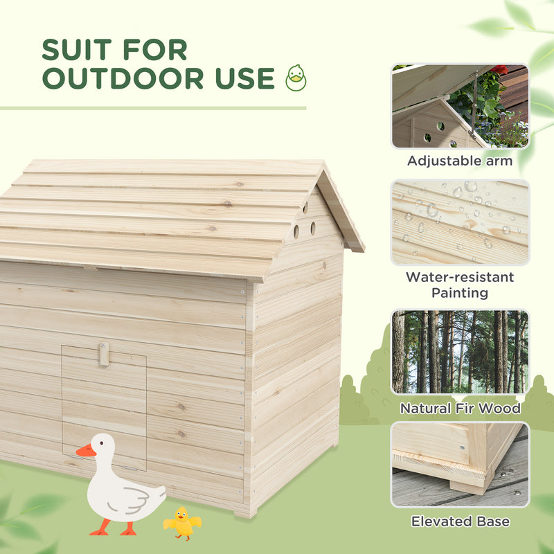 PawHut Wooden Duck House w/ Openable Roof, Raised Base, Air Holes - Natural