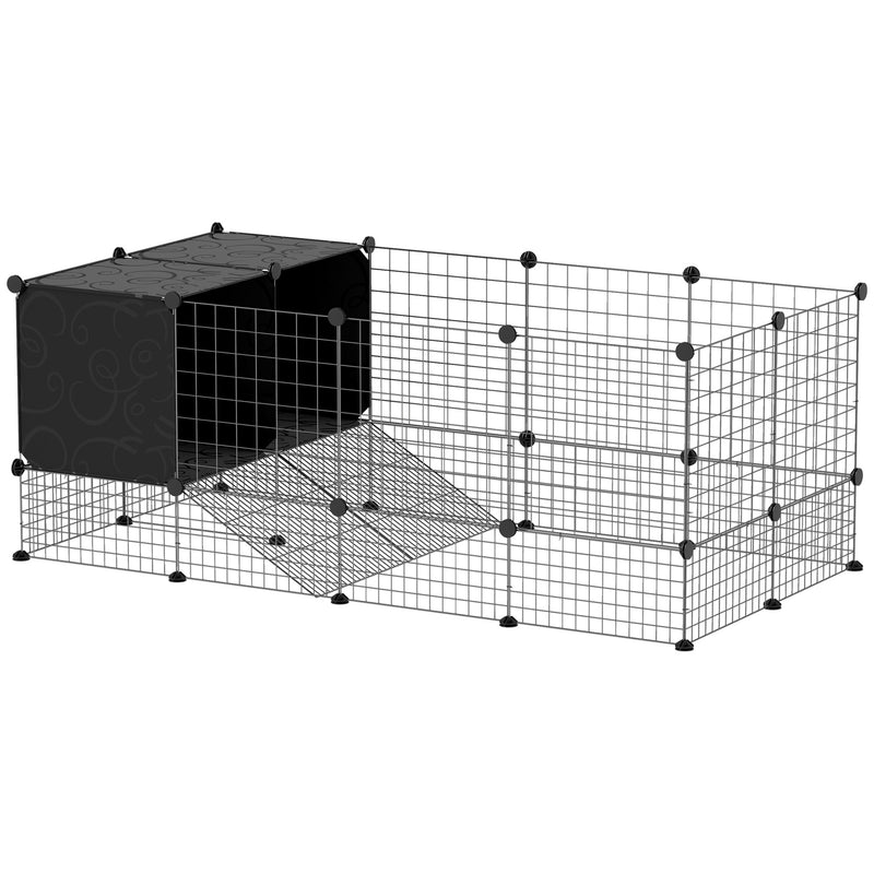 PawHut DIY Small Animal Cage w/ Elevated Huts for Guinea Pigs, Rabbits