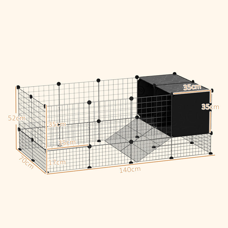 PawHut DIY Small Animal Cage w/ Elevated Huts for Guinea Pigs, Rabbits