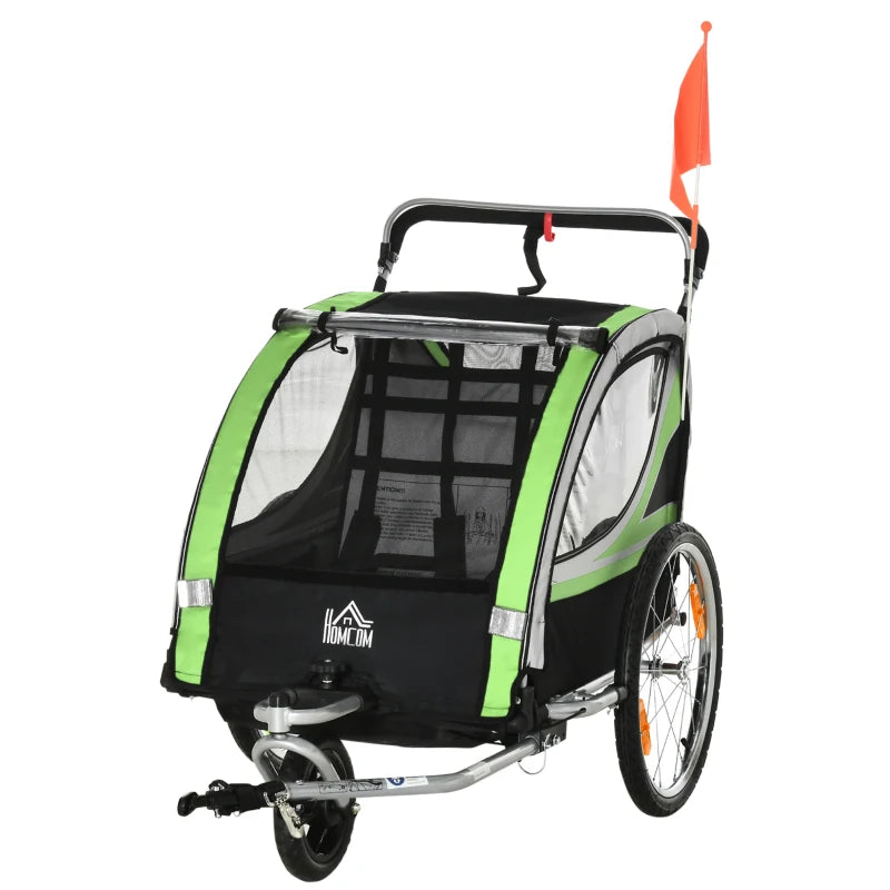 HOMCOM Child Bike Trailer 2 In 1 Baby Stroller = Green