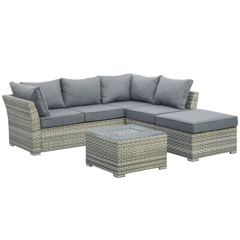 Outsunny Rattan Corner Sofa Set with Table & Ice Bucket - Light Grey