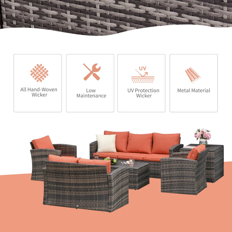 Outsunny Rattan Sofa Set Furniture with Storage - Brown