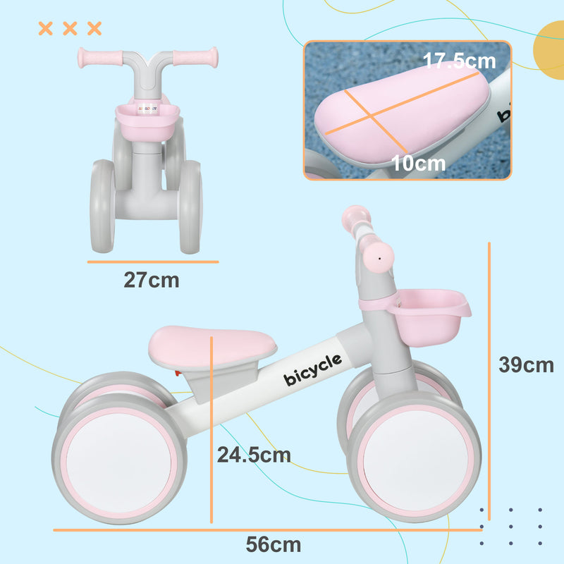 AIYAPLAY Kids Pink Balance Bike for 1-3 Years Old with Adjustable Seat