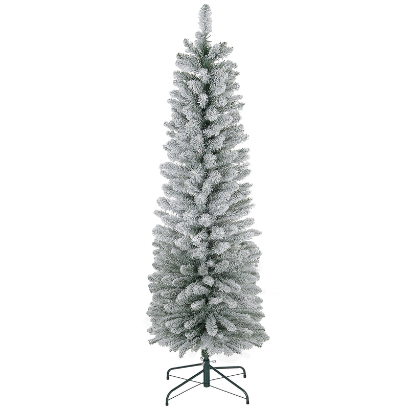 HOMCOM Artificial Pencil Christmas Tree with Snow Flocked Tips, Green