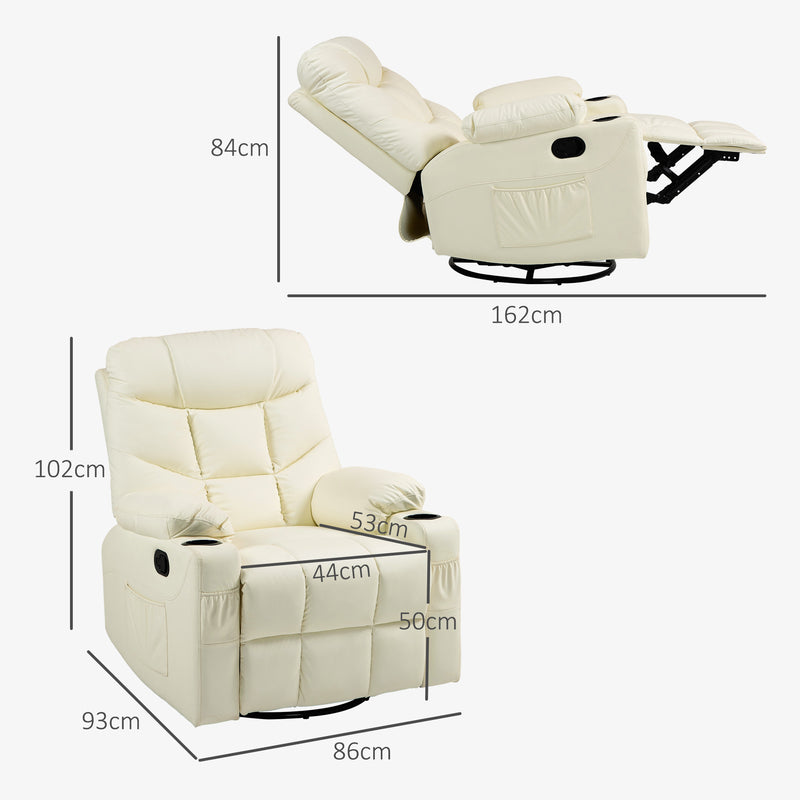 HOMCOM Manual Recliner Chair with Footrest, Cup Holder, Swivel Base, Cream