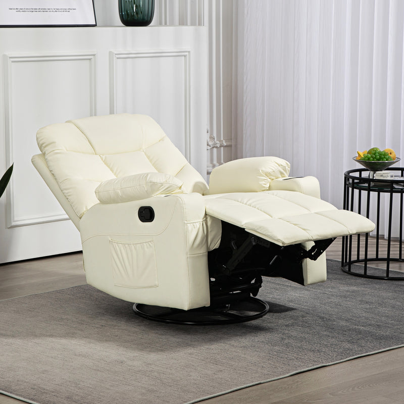 HOMCOM Manual Recliner Chair with Footrest, Cup Holder, Swivel Base, Cream