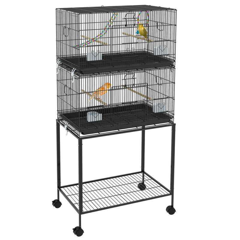 PawHut Two-Tier Bird Cage on Wheels w/ Stand, for Canaries