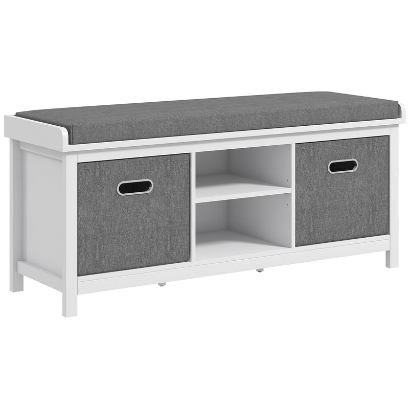 HOMCOM Shoe Bench with Cushioned Seat Fabric Drawers for Entryway Hallway White