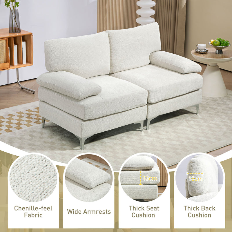 HOMCOM 2 Seater Sofa Modern Loveseat with Metal Legs Spring Cushion Cream White