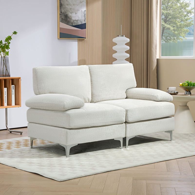 HOMCOM 2 Seater Sofa Modern Loveseat with Metal Legs Spring Cushion Cream White