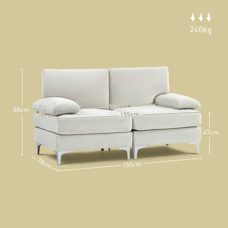 HOMCOM 2 Seater Sofa Modern Loveseat with Metal Legs Spring Cushion Cream White