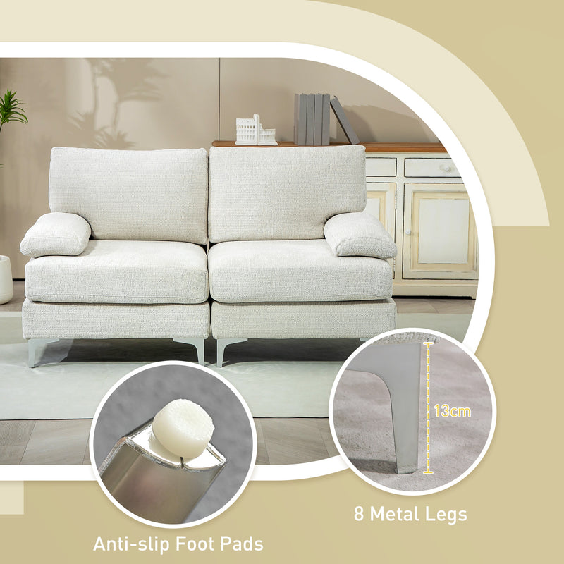 HOMCOM 2 Seater Sofa Modern Loveseat with Metal Legs Spring Cushion Cream White