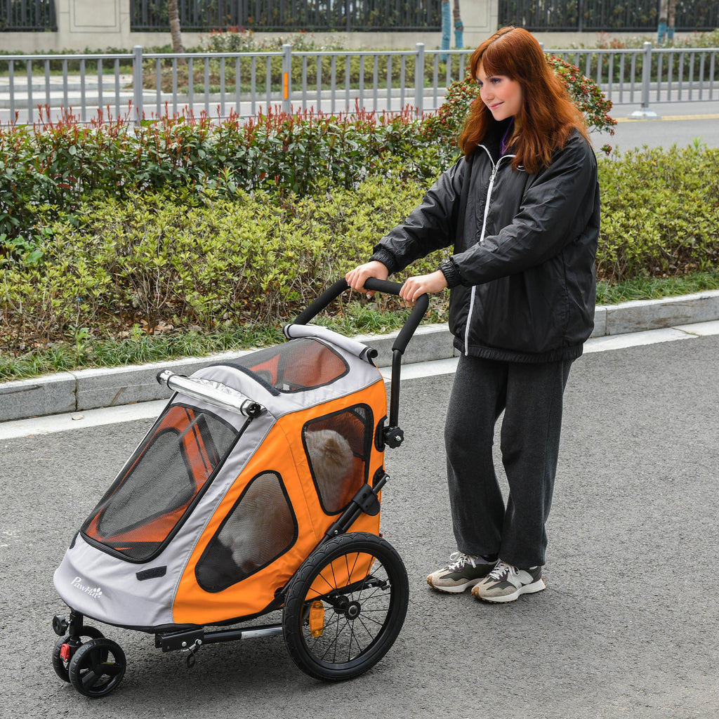 PawHut 2 in 1 Dog Bike Trailer Pet Stroller for Large Dogs W/ Hitch - Green