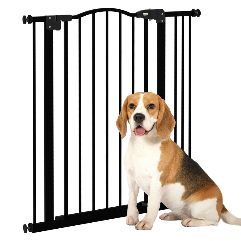 PawHut 74-87cm Adjustable Metal Pet Gate Safety Barrier w/ Auto-Close Door Black