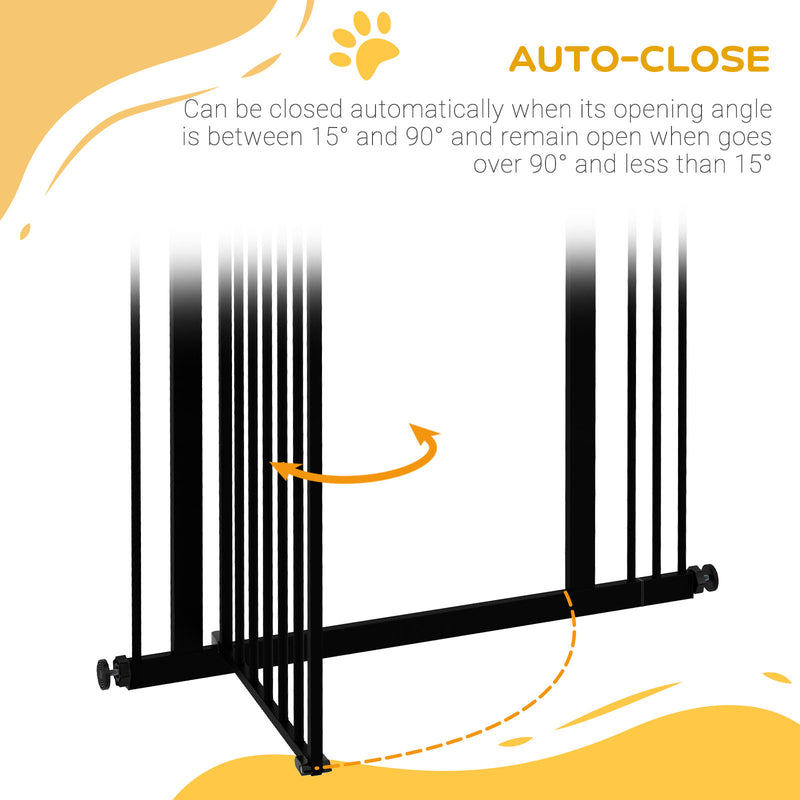 PawHut 74-87cm Adjustable Metal Pet Gate Safety Barrier w/ Auto-Close Door Black