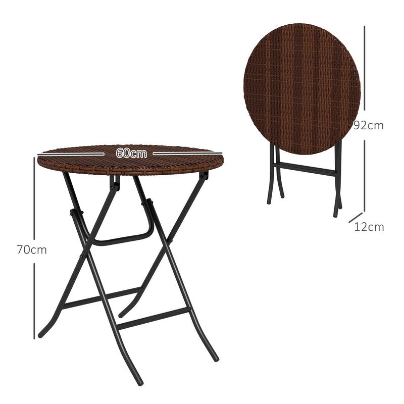 Outsunny Foldable Outdoor Coffee Table, Metal Frame Rattan Side Table, Brown