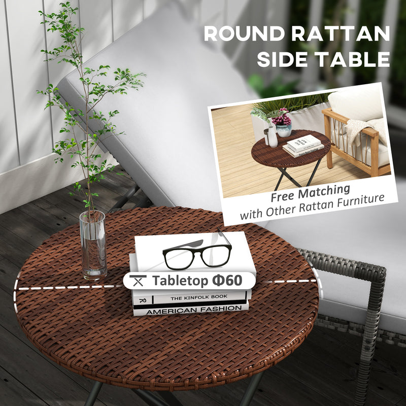 Outsunny Foldable Outdoor Coffee Table, Metal Frame Rattan Side Table, Brown