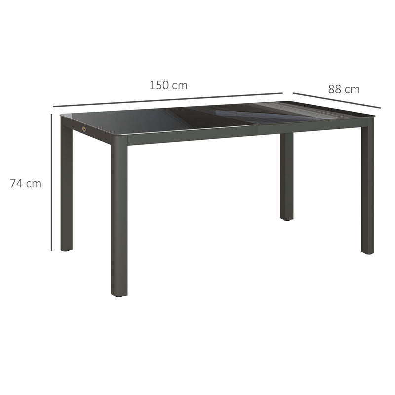 Outsunny Outdoor Dining Table for 6 with Glass Top, Aluminium Frame, Grey