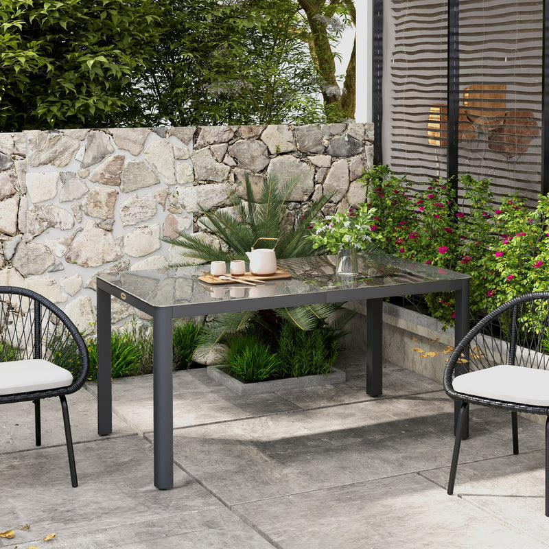 Outsunny Outdoor Dining Table for 6 with Glass Top, Aluminium Frame, Grey