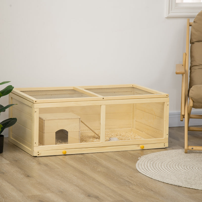 PawHut Wooden Hamster Cage with Sliding Tray, Openable Top, Hut