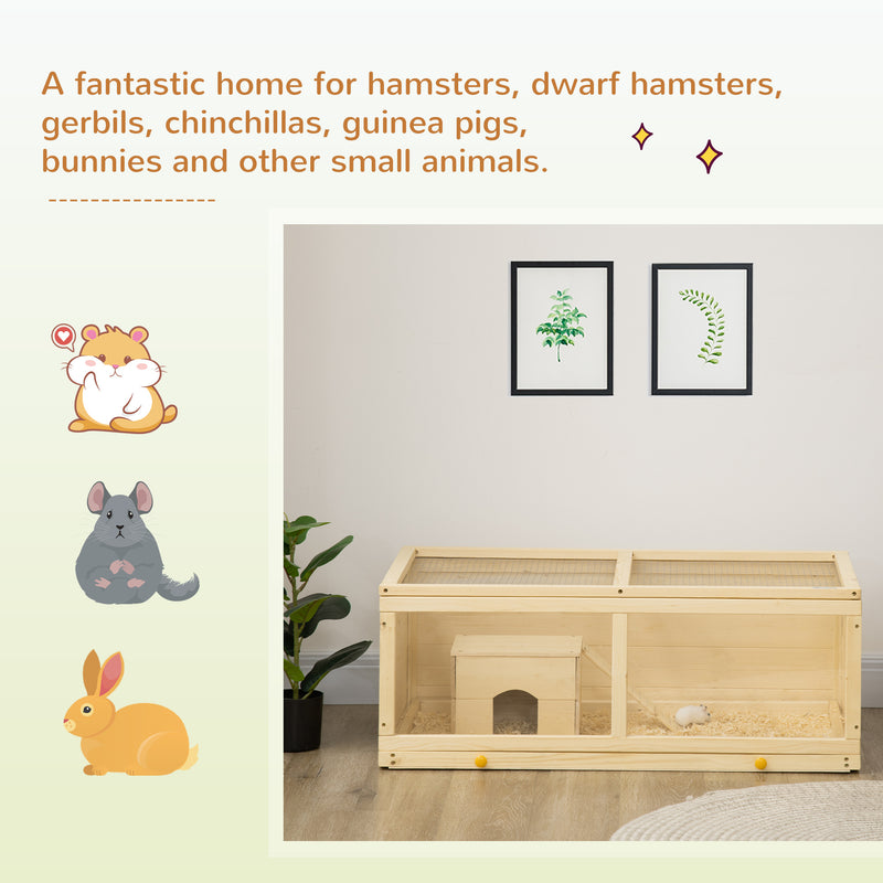 PawHut Wooden Hamster Cage with Sliding Tray, Openable Top, Hut