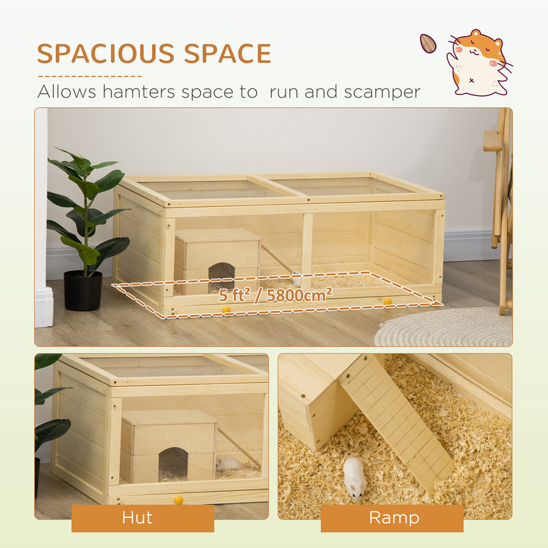 PawHut Wooden Hamster Cage with Sliding Tray, Openable Top, Hut