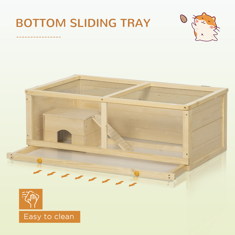 PawHut Wooden Hamster Cage with Sliding Tray, Openable Top, Hut