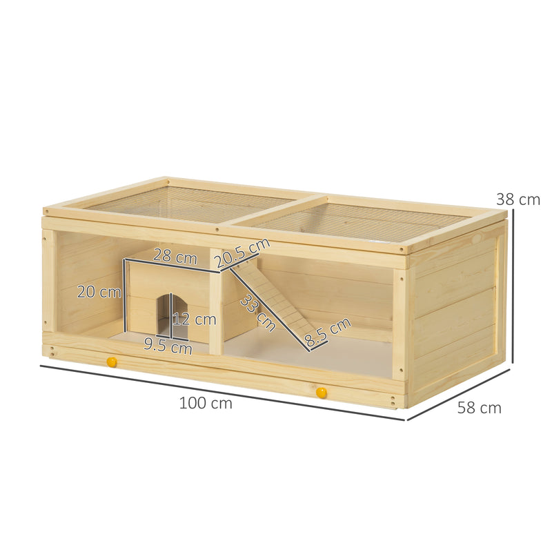 PawHut Wooden Hamster Cage with Sliding Tray, Openable Top, Hut