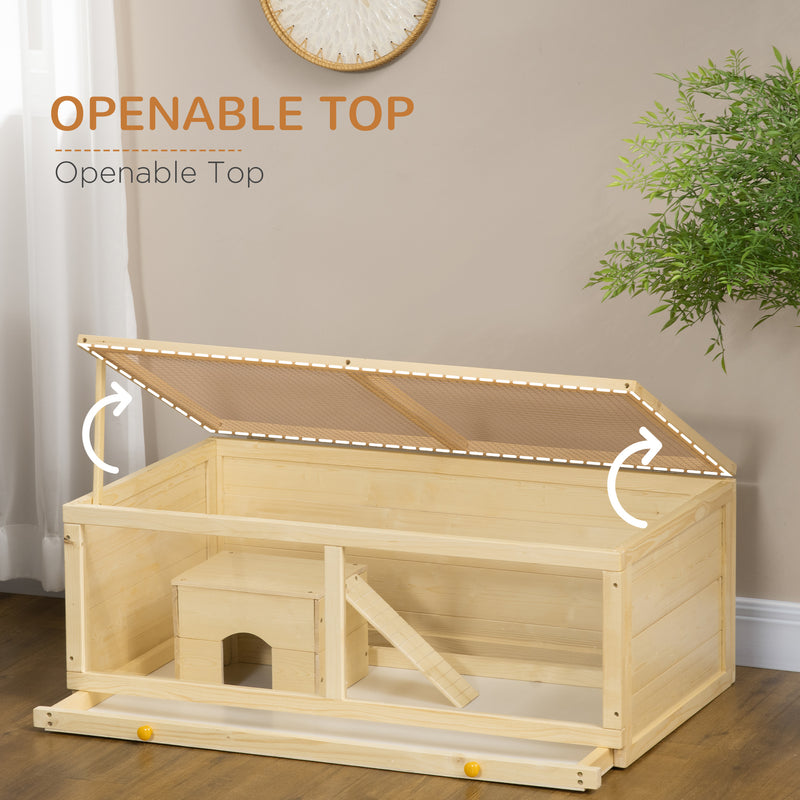 PawHut Wooden Hamster Cage with Sliding Tray, Openable Top, Hut