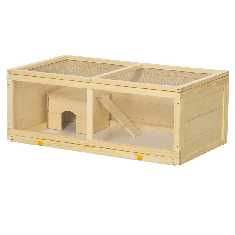 PawHut Wooden Hamster Cage with Sliding Tray, Openable Top, Hut