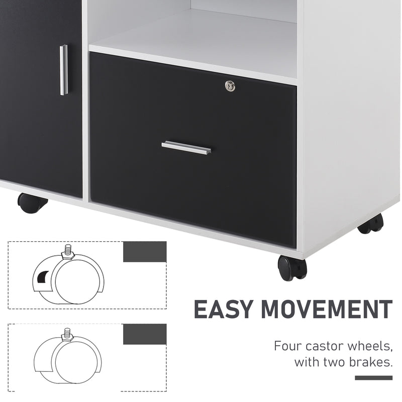 HOMCOM Mobile Office File Cabinet Printer Table with Lockable Drawer and Shelf