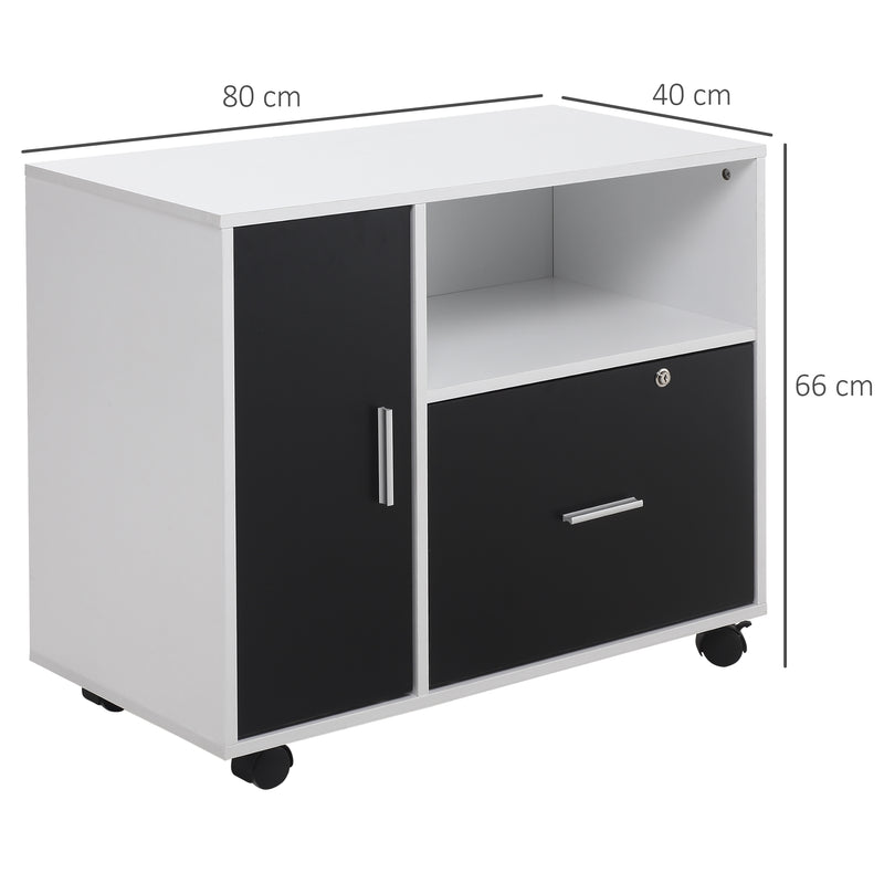 HOMCOM Mobile Office File Cabinet Printer Table with Lockable Drawer and Shelf