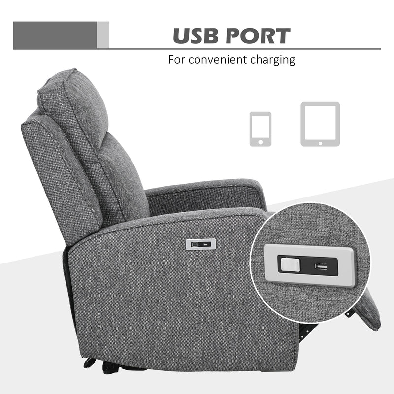 HOMCOM Electric Armchair, Fabric Recliner Chair with USB Port, Charcoal Grey