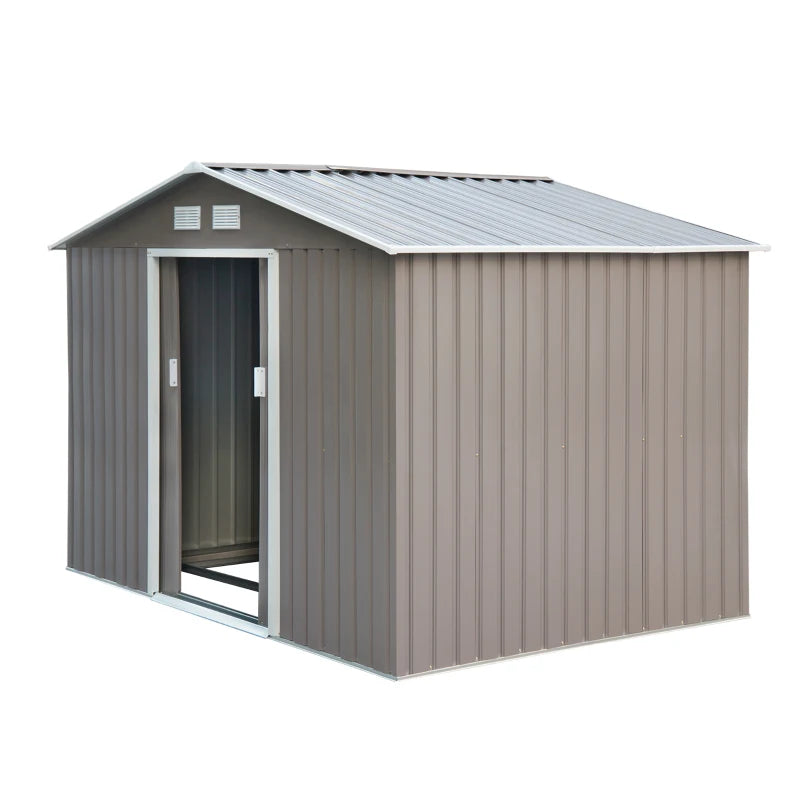 Outsunny Storage Shed in Galvanised Steel with Sliding Door 9ft x 6ft - Grey