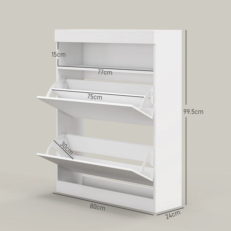 HOMCOM Wall Mounted or Freestanding Shoe Cabinet with 2 Flip Drawers, White