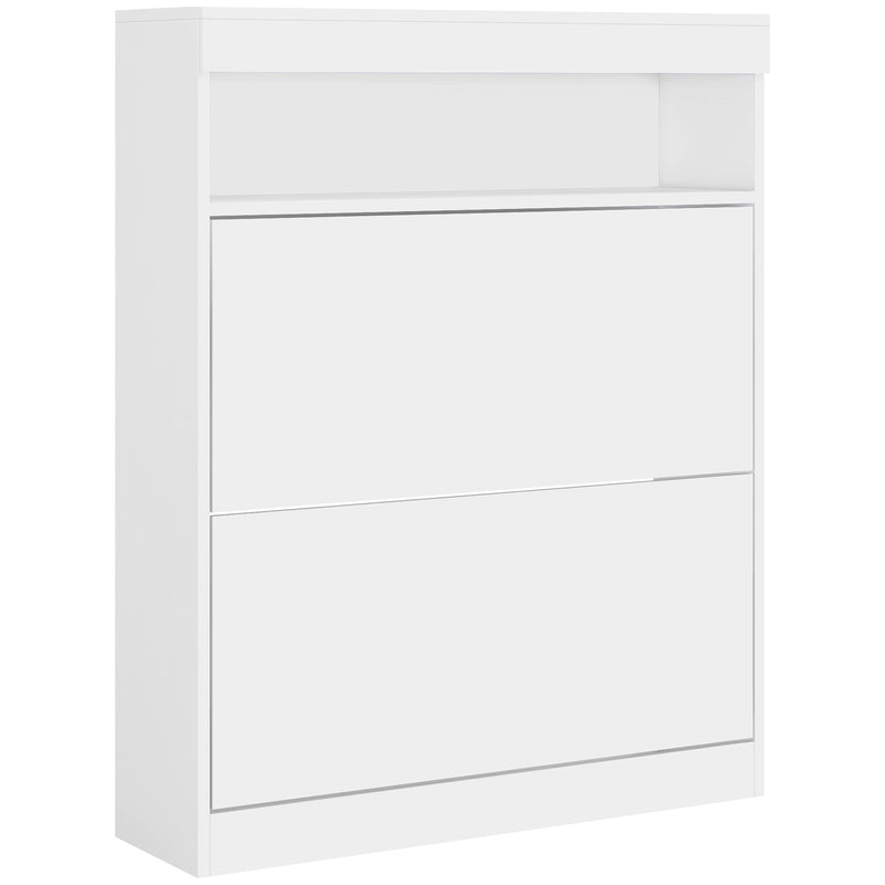 HOMCOM Wall Mounted or Freestanding Shoe Cabinet with 2 Flip Drawers, White