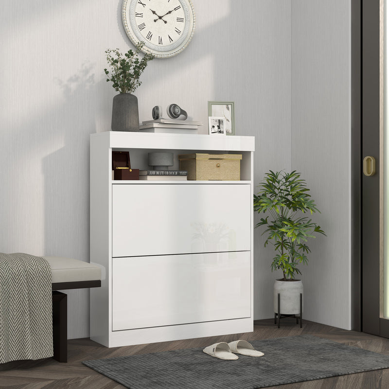 HOMCOM Wall Mounted or Freestanding Shoe Cabinet with 2 Flip Drawers, White